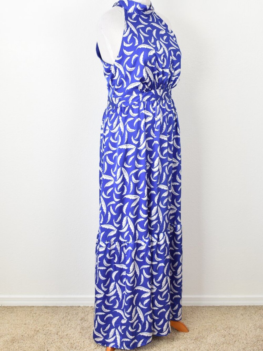 Tahari ASL Leaf Print Royal Blue Maxi Dress - 16 - Picture 5 of 11